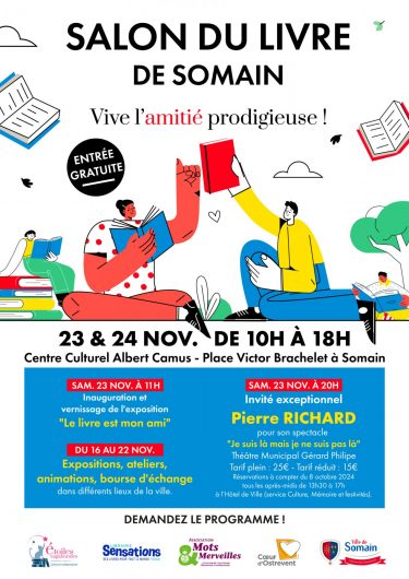 L’image représente une affiche du salon du livre qui se passe le samedi 23 et dimanche 24 novembre à Somain